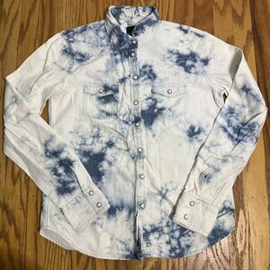 American Eagle Favorite Fit Acid Wash Denim Pearl Snap Button Up Shirt Small